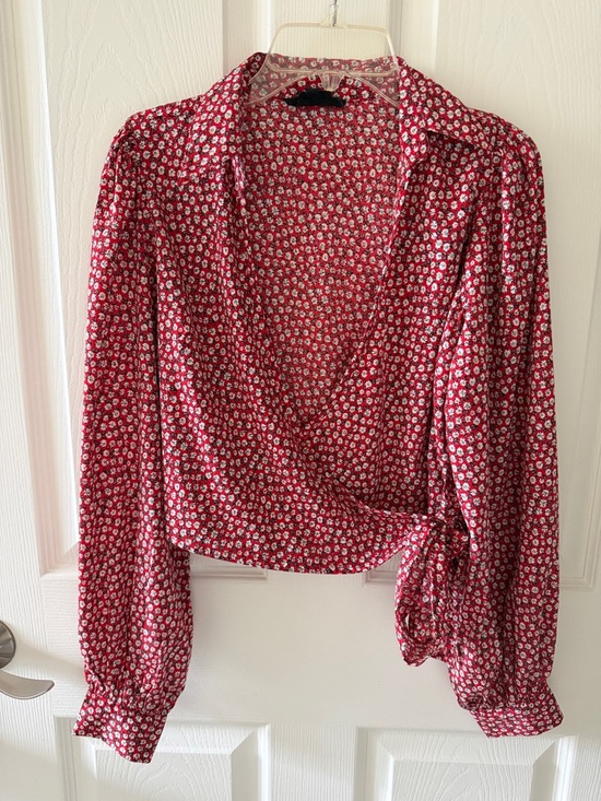 Wednesday’S Girl Tops - Red Floral Wrap Blouse